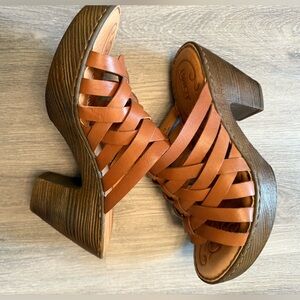 Born Camel Strappy Wedge Sandals